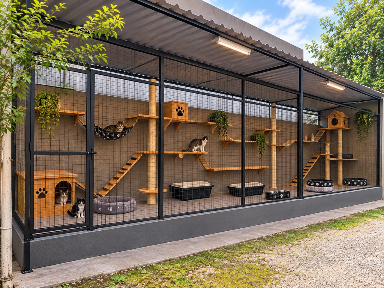 Projeto do gatil pronto, com espaços para os gatos viverem com segurança